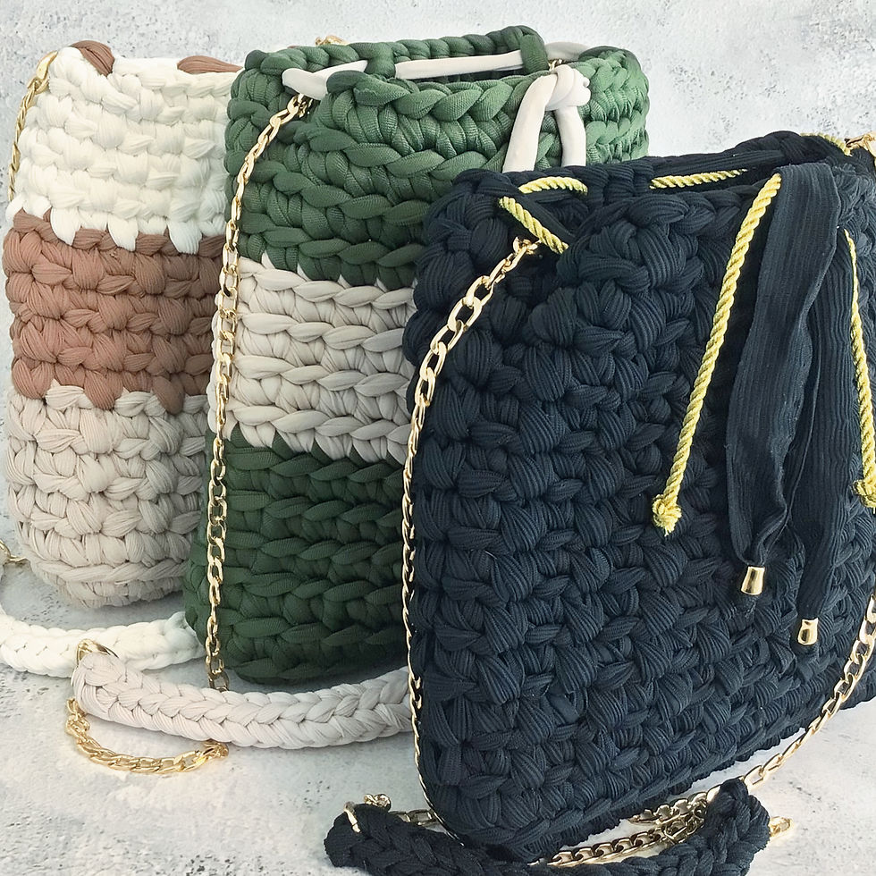 Thumbnail: Collection of Artisan Crochet Bags three knitted bucket bag (Green, Tan, Black)