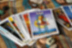 Tarot cards fanned on a table