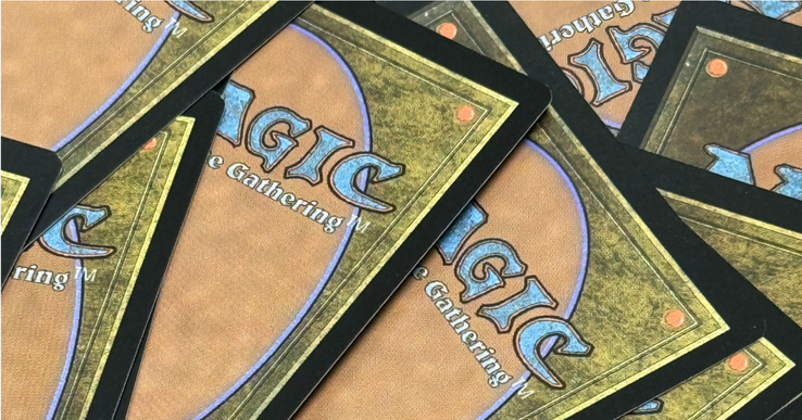 Magic the Gathering cards fanned out on a table
