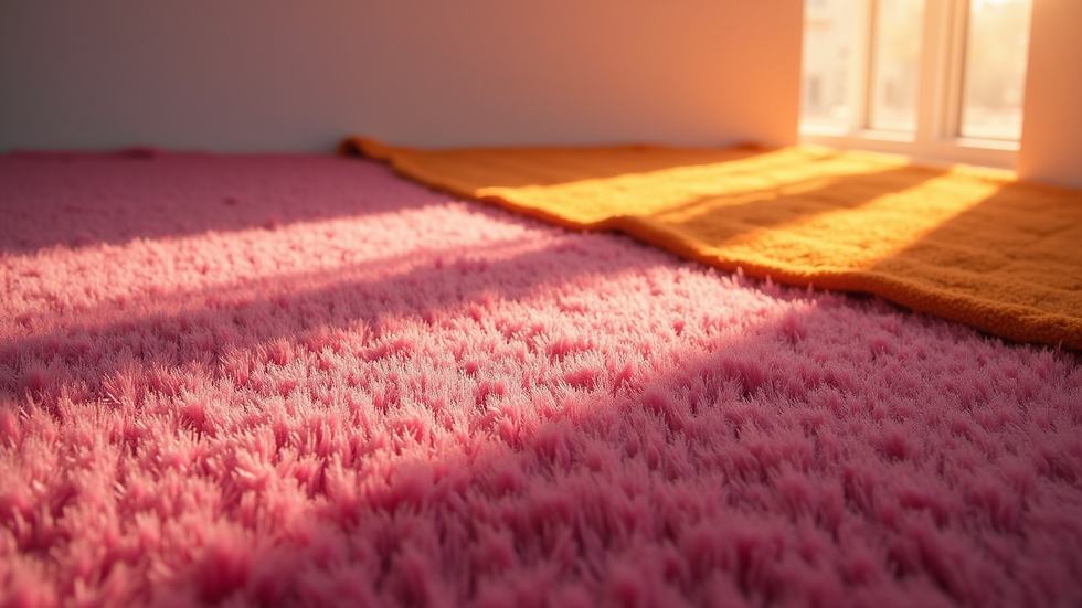 Plano detalle de alfombra sensorial con diferentes texturas y colores vivos