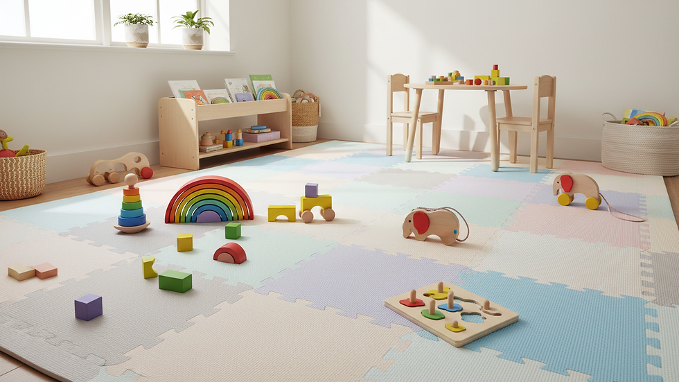Vista a nivel de alfombra infantil gruesa en habitación luminosa