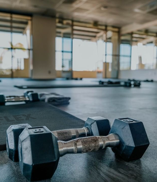 Sala de peso libre con plataformas de protección