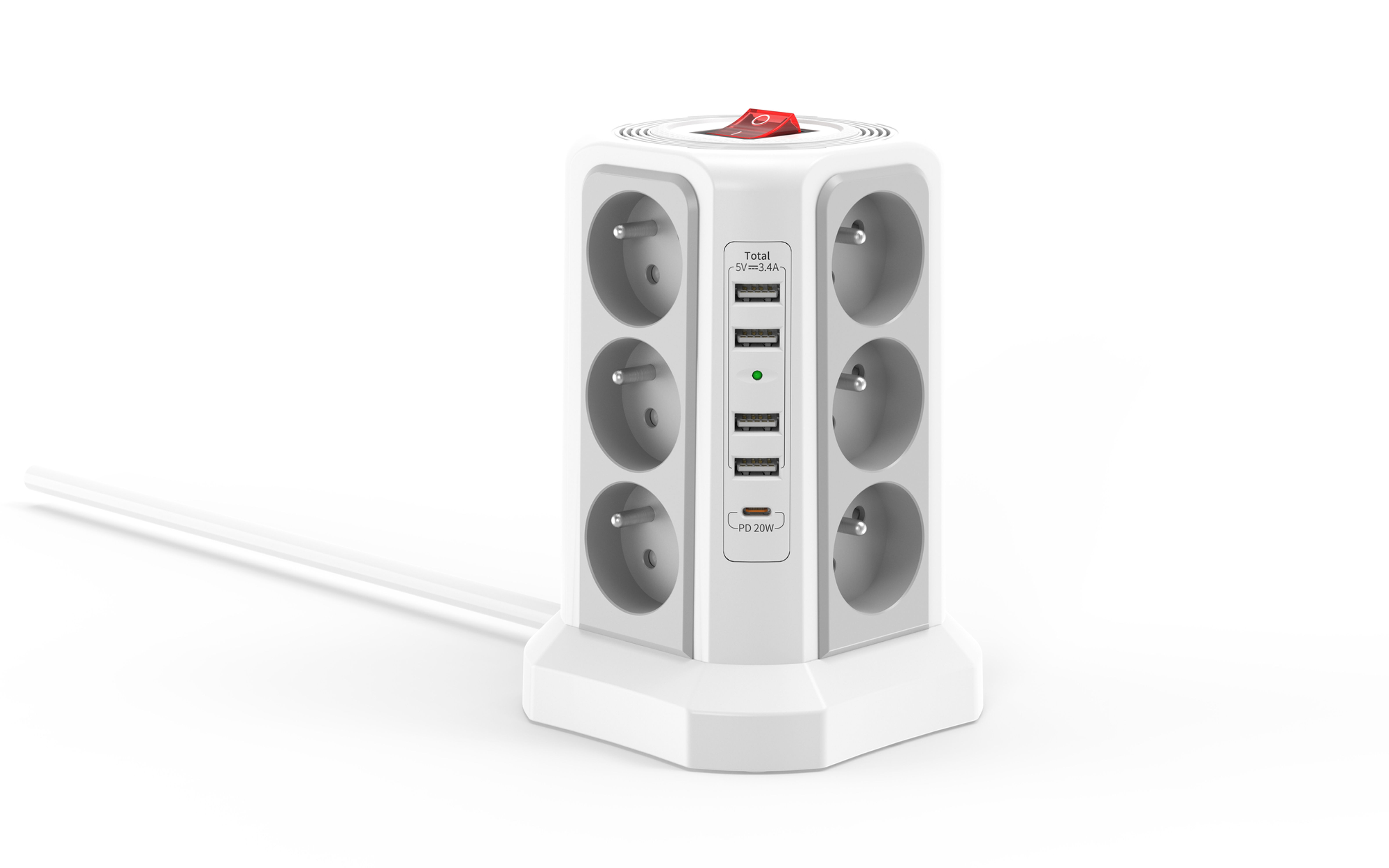 French Tower Power Strip with Surge Protection