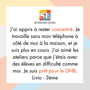 Livio se sent prêt pour le DNB, après avoir participé aux ateliers de méthodologie de son collège.