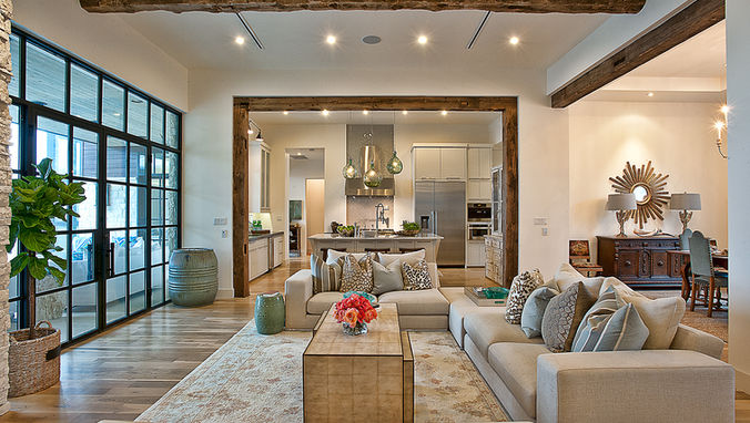 Transitional contemporary custom home living room