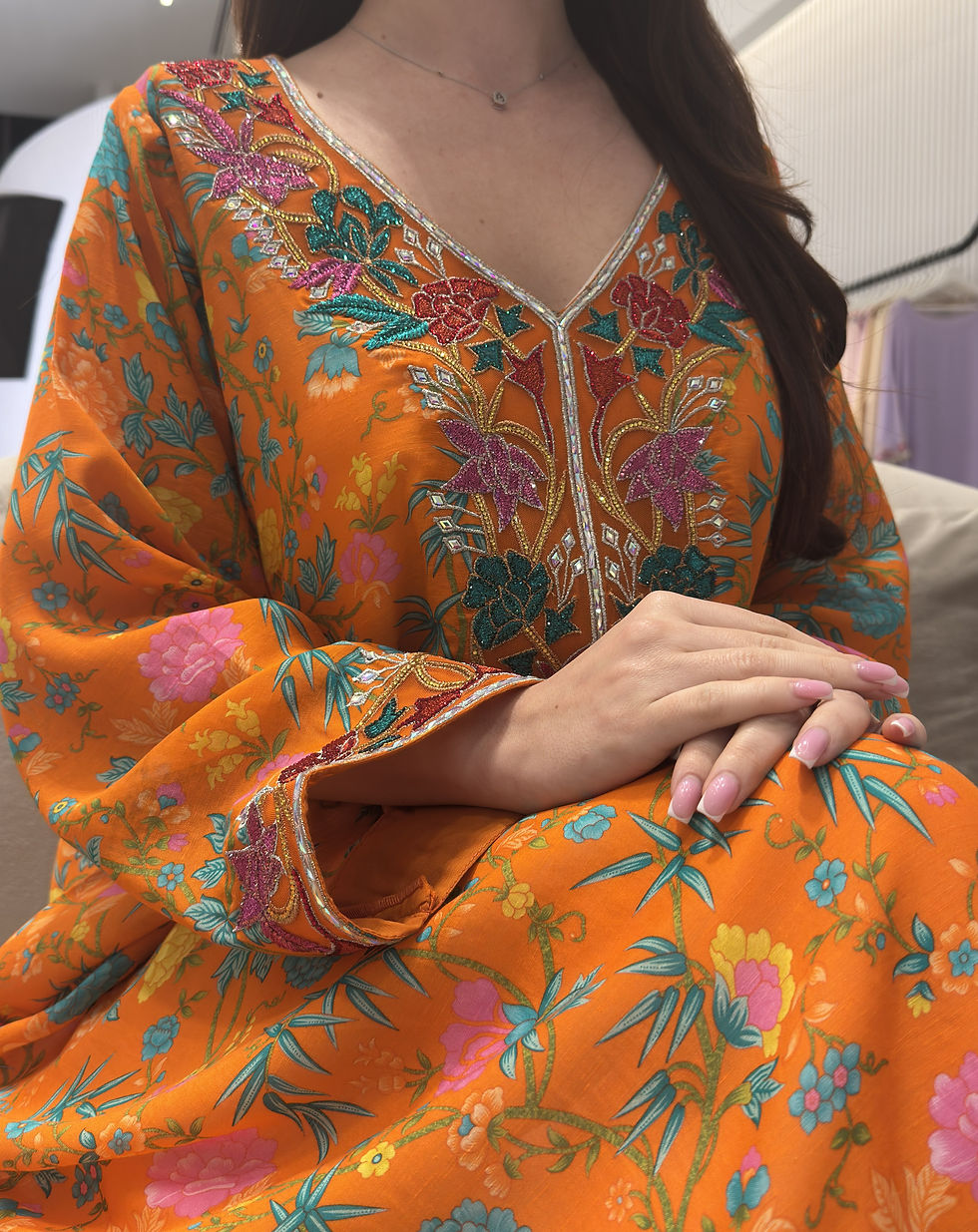 الصورة المصغرة: Pure Silk Linen M5awar embroidery