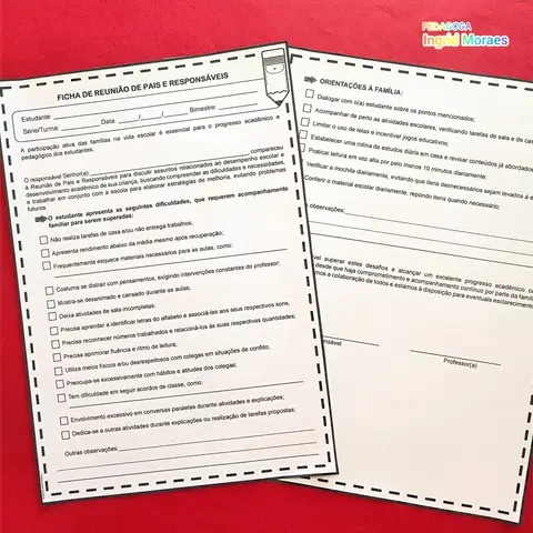 Ficha Para Reunião De Pais E Responsáveis