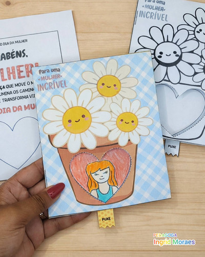 🌼 Cartão Interativo Dia da Mulher – Arquivo em PDF para Imprimir