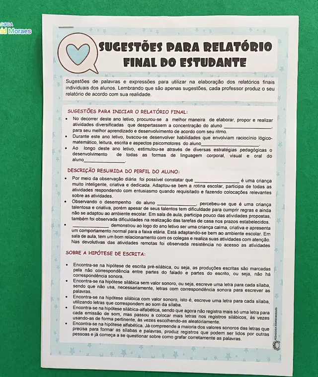 Sugestões Para Relatório Individual Final Do Aluno