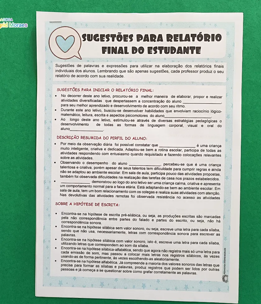 Sugestões Para Relatório Individual Final Do Aluno