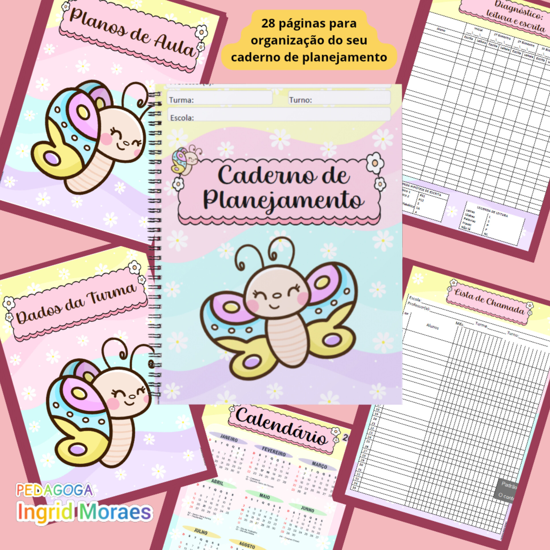 Divisórias para Caderno de Planejamento 2026 - Tema Borboletas