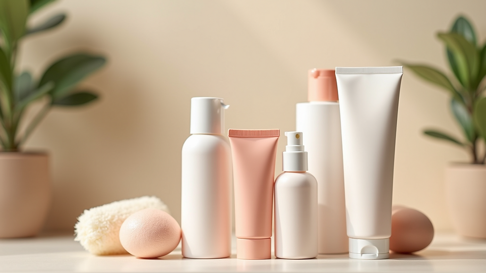 Close-up view of a variety of gentle skincare products for kids