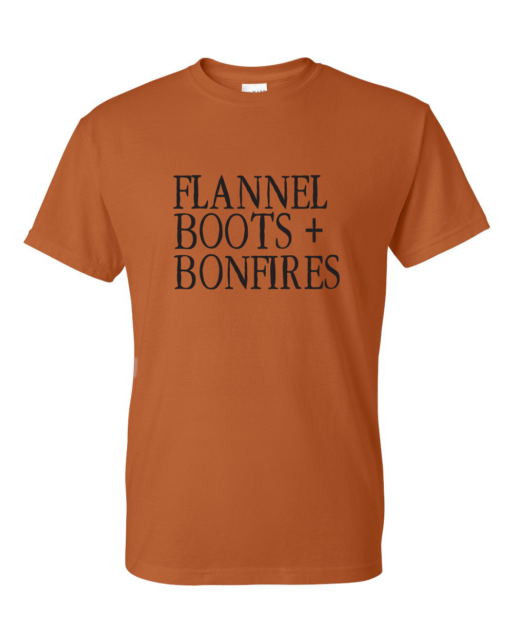 plannel boots and bonfires orange t-shirt