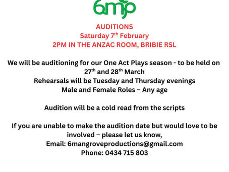 AUDITION NOTICE: One Act Plays - 6 Mangrove Productions