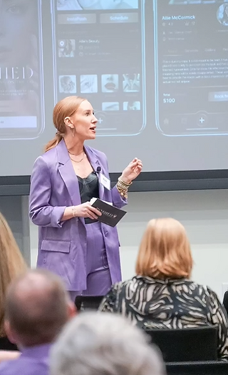Ruth speaking at pitch presentation