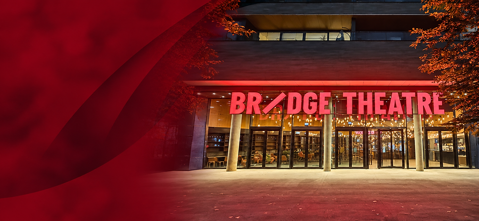 Exterior of Bridge Theatre with red mist decorative element