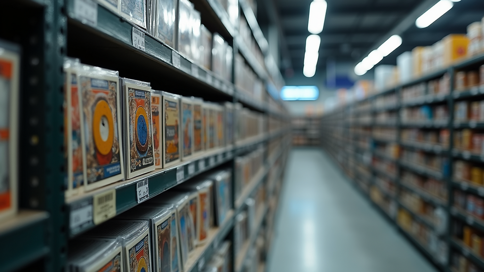 High-angle view of a trading card inventory management system