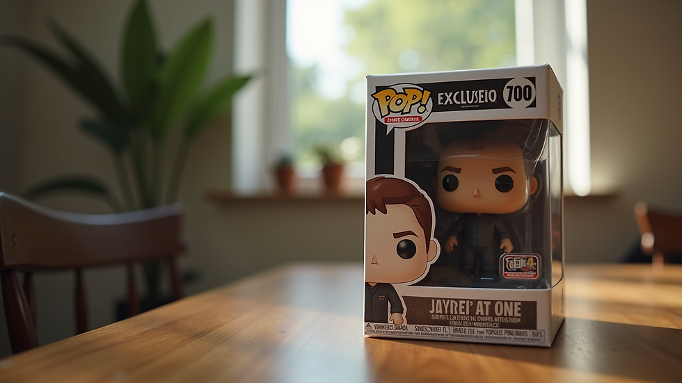 Eye-level view of a Funko Pop exclusive figure in packaging