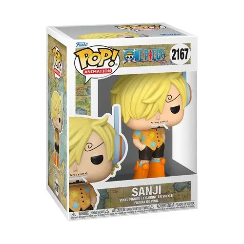 Thumbnail: Funko Pop! One Piece Sanji #2167 Egghead Island Arc outfit with yellow floral shirt, orange futuristic boots, and blue headph