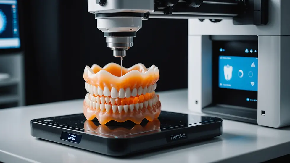 Eye-level view of a dental 3D printer creating a dental crown