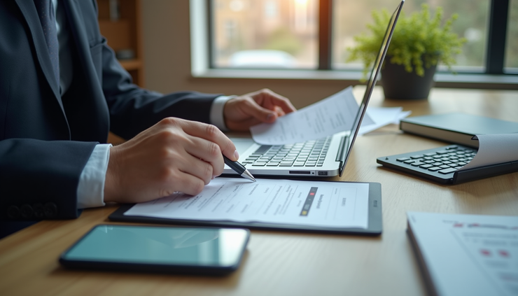 Eye-level view of a person comparing motor insurance policies on a laptop