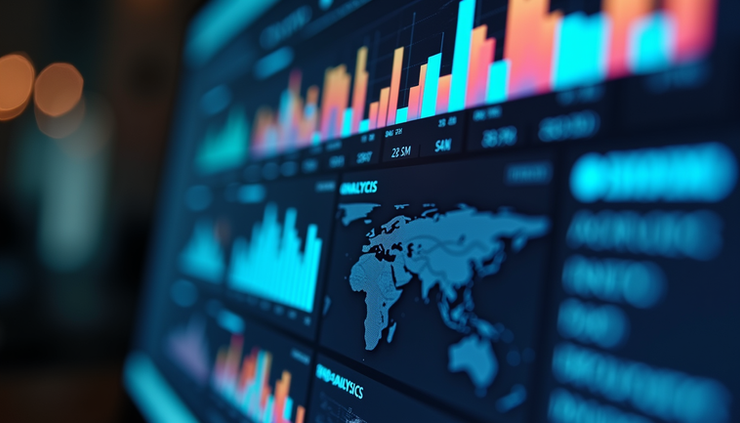 Eye-level view of a computer screen displaying AI SEO analytics dashboard