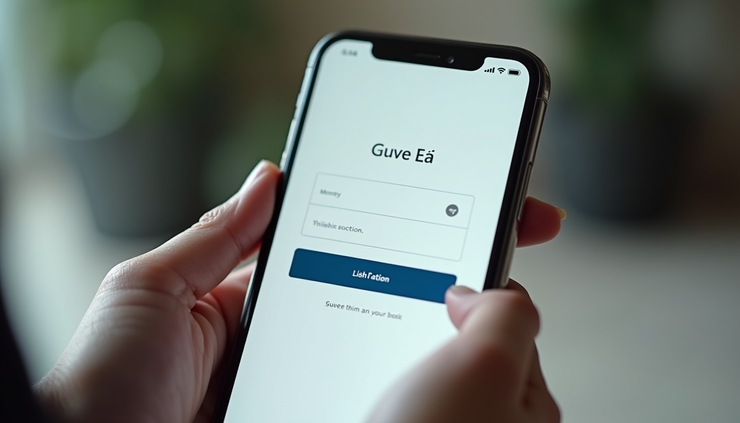 Eye-level view of a mobile phone displaying a clean, user-friendly landing page