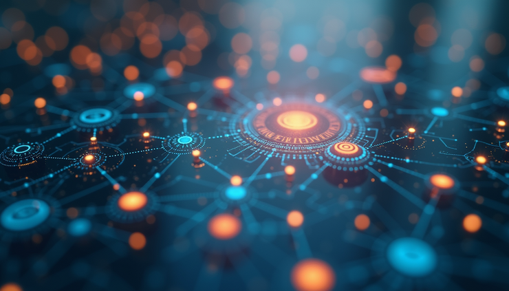 Eye-level view of a digital content map showing interconnected topics and clusters