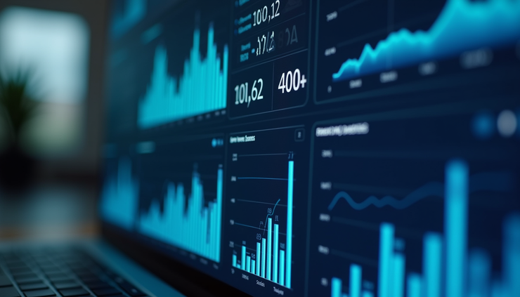 Eye-level view of a digital dashboard showing AI-driven marketing analytics