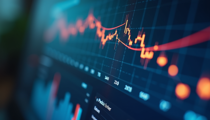 Close-up view of a digital screen showing predictive analytics graphs and marketing ROI metrics