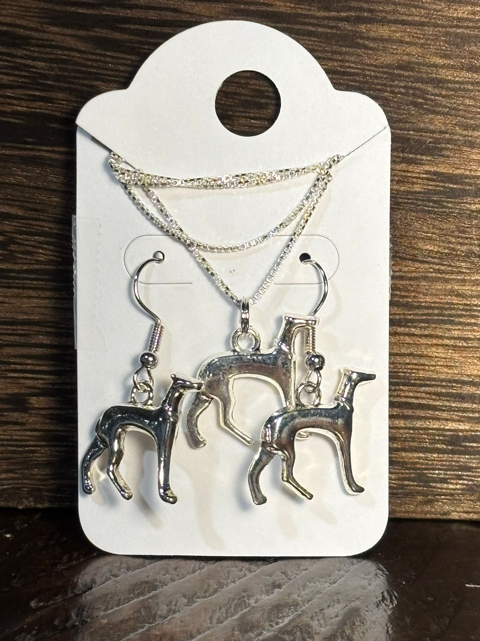 Dog Silver Charm Necklace + Earrings