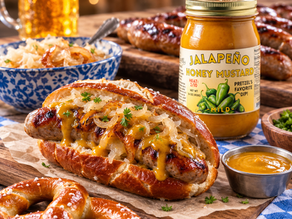 Oktoberfest Brats with Jalapeño Honey Mustard Glaze