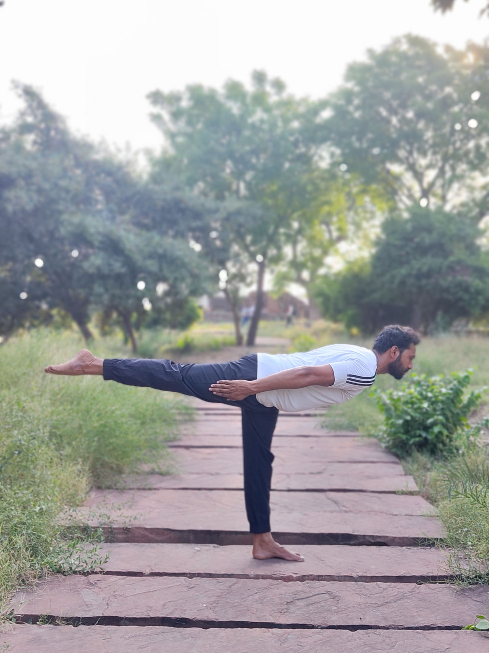 Ajay Jadaun, Yoga Instructor Agra, in Warrior III pose.