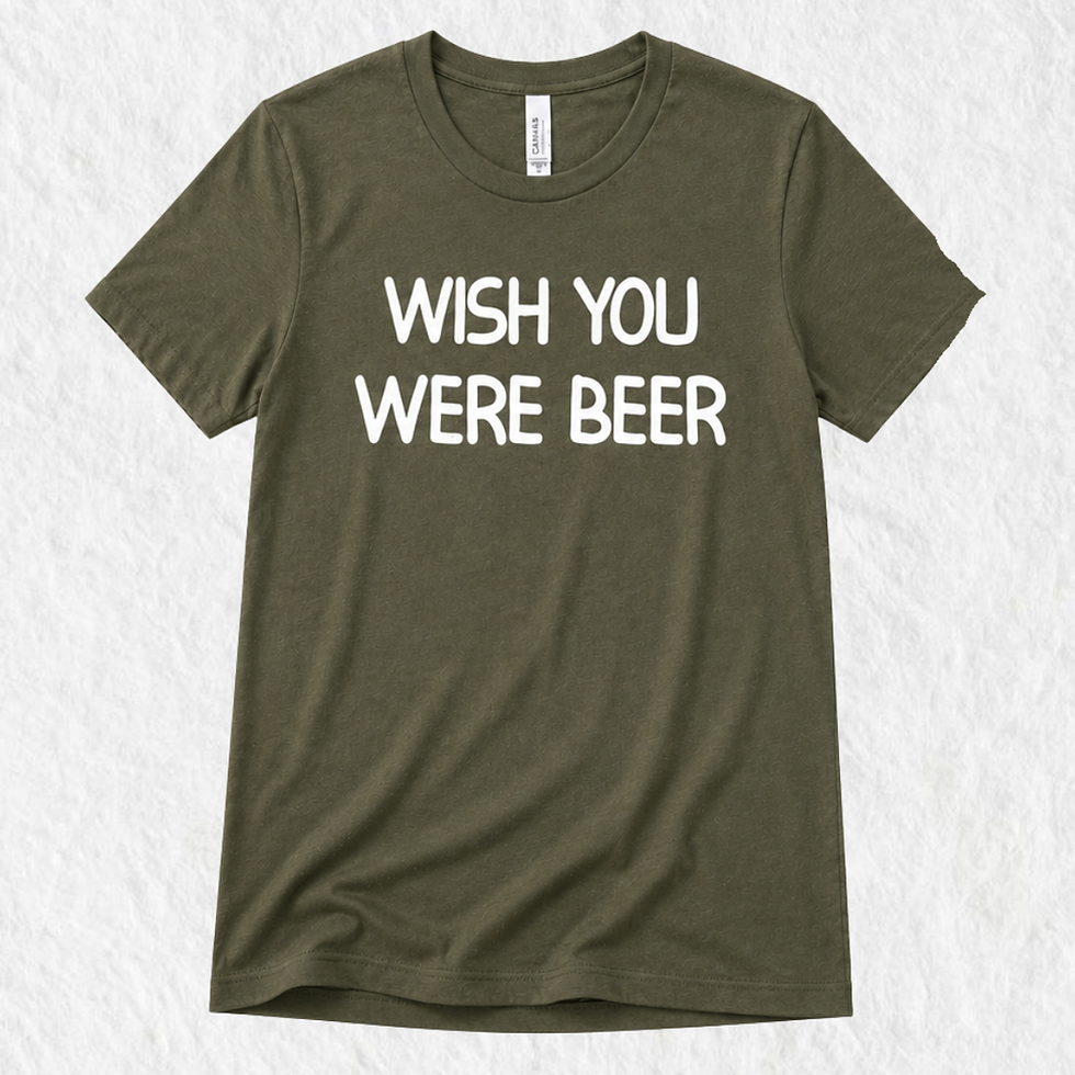 Front view of a green unisex beer drinking graphic tee