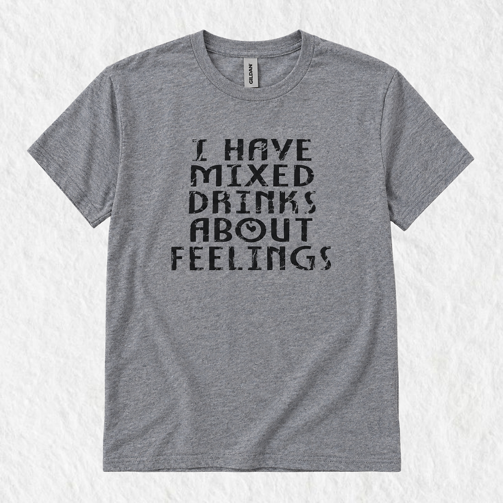 Front view of a grey funny cocktail related graphic unisex shirt