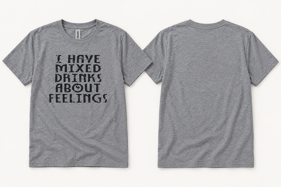 Front & back view of a grey funny cocktail related graphic unisex shirt