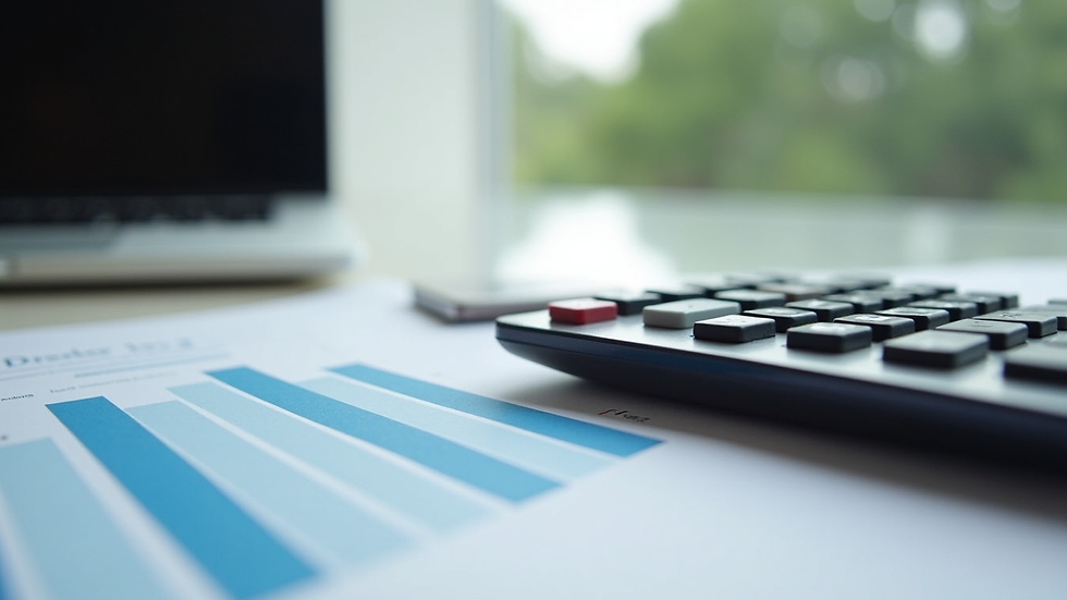Close-up view of a calculator and financial documents on a desk