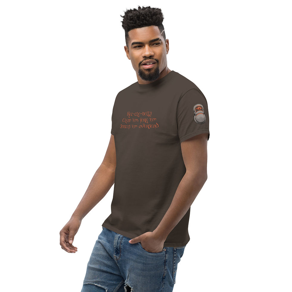 Thumbnail: "Ket-tle-bells" Eye of Sauron on sleeve Men's classic tee