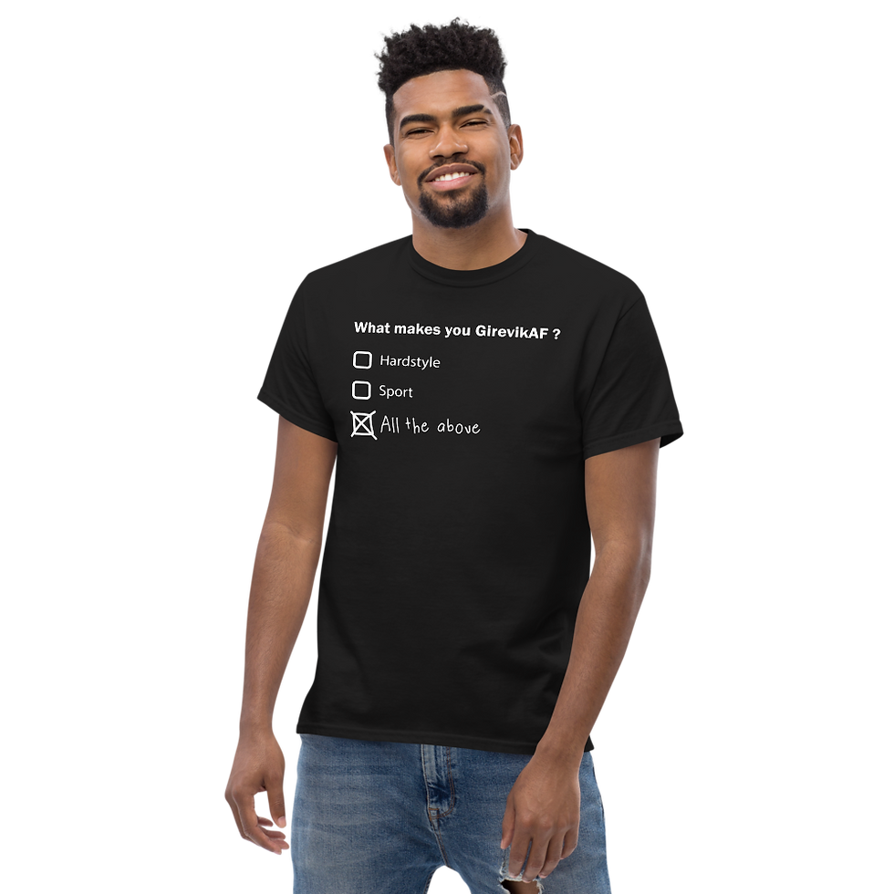 Thumbnail: "What makes you GirevikAF?" Men's heavyweight tee 