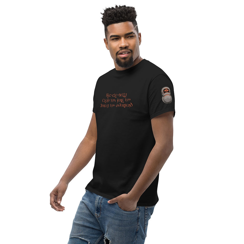 Thumbnail: "Ket-tle-bells" Eye of Sauron on sleeve Men's classic tee
