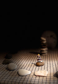 A miniature figure of the Little Prince on a stone, representing the scene where they search for the well.