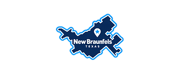 Map of New Braunfels, Texas with white location marker and New Braunfels Texas text