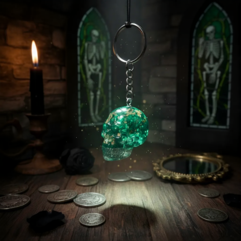 Green Resin skull key charm