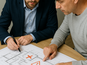 Architect en klant die plan bekijken