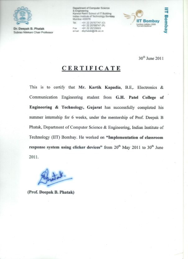 Summer Internship at IIT,Bombay