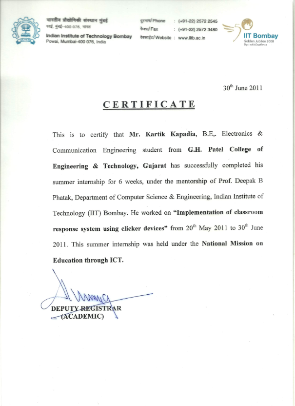 Summer Internship at IIT,Bombay