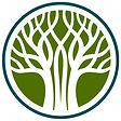 white tree outline over green circle