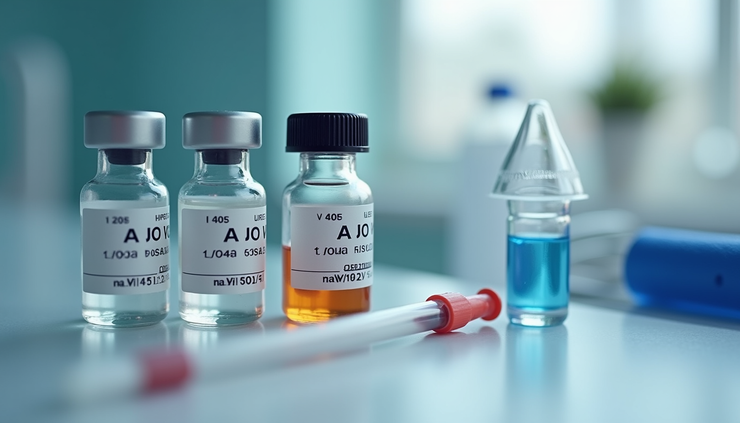 Eye-level view of a hormone testing kit with vials and collection tubes