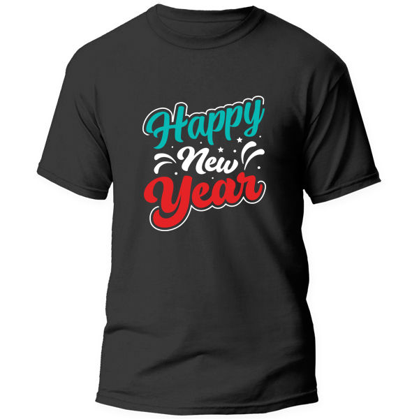 T-Shirt Printed: "Happy New Year" Celebrations/ Green/ Red Black