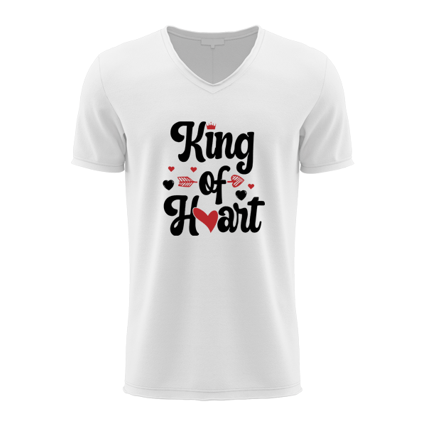 T-Shirt Printed: "King of Heart" Red Heart/ Valentines Day White